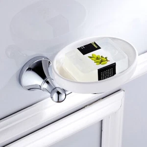 Polished Chrome Wall Mounted Ceramic Soap Dish Holder Bathroom Accessory - Picture 1 of 4