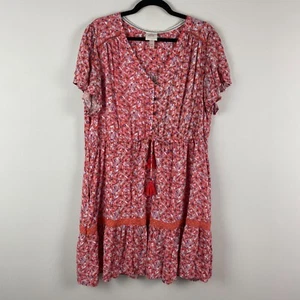 Knox Rose Boho Floral Mini Dress Size XXL Short Sleeve Tassel Tie Waist - Picture 1 of 10