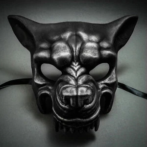 Wolf with Teeth Masquerade Mask - Black Silver - Picture 1 of 3