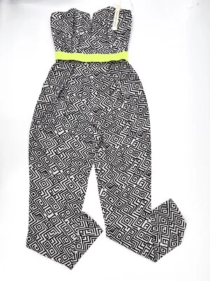 NUEVO Mono Semilla Mostaza Mujer Pequeño Jersey Negro Blanco Pierna Recta Cinturón Foto 1 de 4