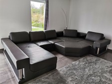 Wohnlandschaft XXL LEDER Couchgarnitur Sofa mit Hocker