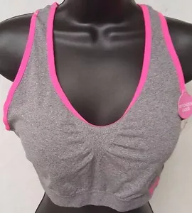 XOXO Womens Sports Bra Size XL X Large Gray Pink Trim NEW - Picture 1 of 3