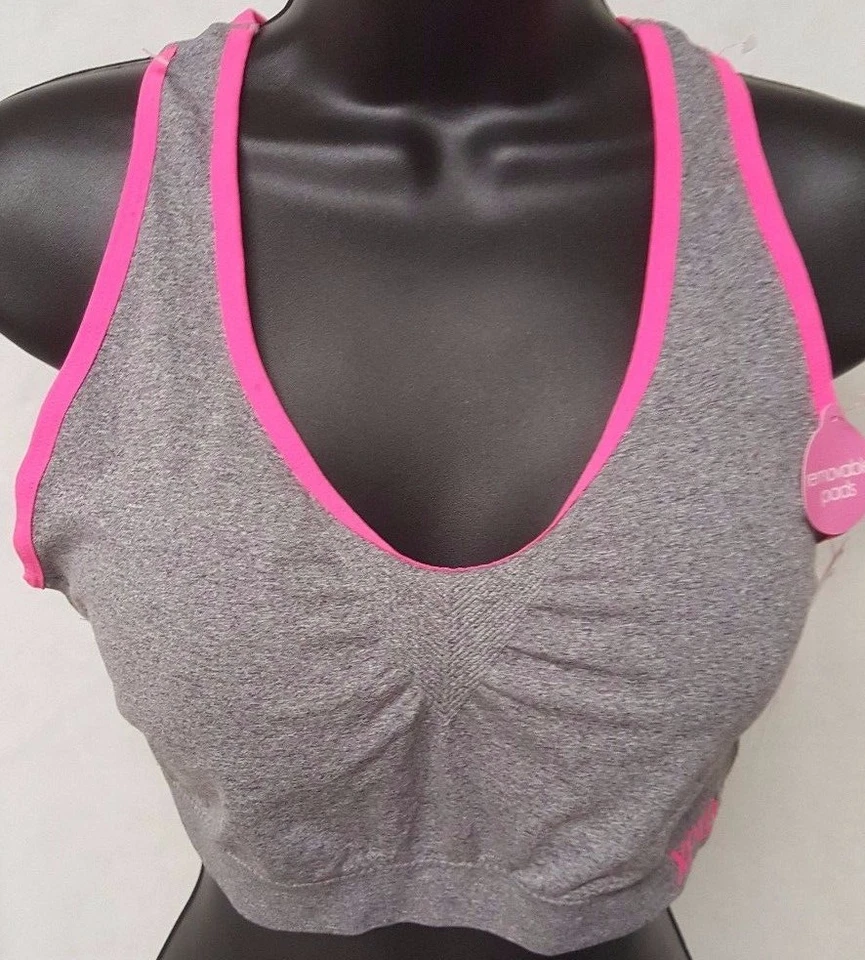 Sujetador deportivo XOXO para mujer talla XL X grande gris rosa ribete NUEVO Foto 1 de 3
