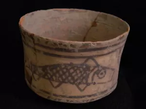 Antico vaso dipinto in terracotta di grandi dimensioni con pesci Valle dell'Indo 2500 a.C. #CCH3 - Foto 1 di 11