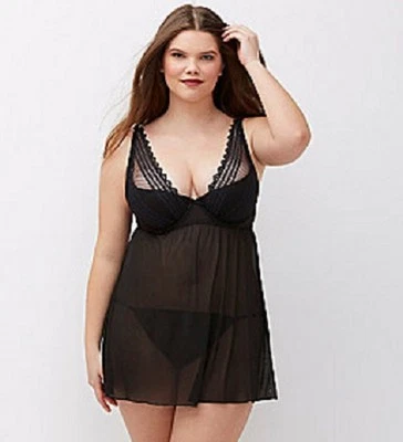 Lane Bryant Cacique Geo Lace Babydoll Underwire Bra & G Panty Set Plus 22/24 3X - Image 1 of 4