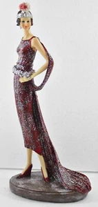 Beauty Figur Deko Modefigur Modepuppe Dame rotes Kleid mit Kopfschmuck aus Resin - Bild 1 von 6