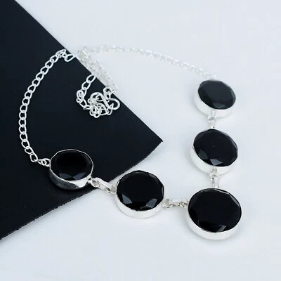 Collana In Argento Sterling 925 Fatta A Mano Con Gemma Spinello Nero Per Regali - Immagine 1 di 4
