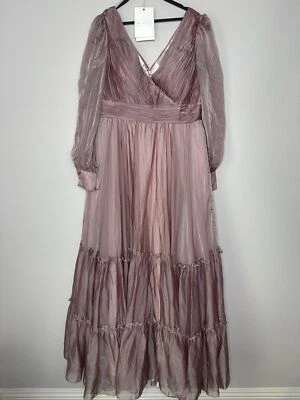 Mac Duggal Mauve Long Sleeves V-Neck Tiered Evening Gown Size 16 - Image 1 of 4