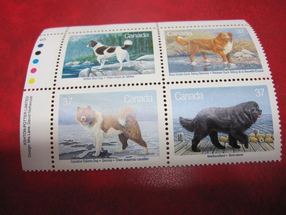 CANADA Unitrade# 1217-20 37c DOGS OF CANADA UL INSCRIPTION BLOCK MNH - Image 1 of 1
