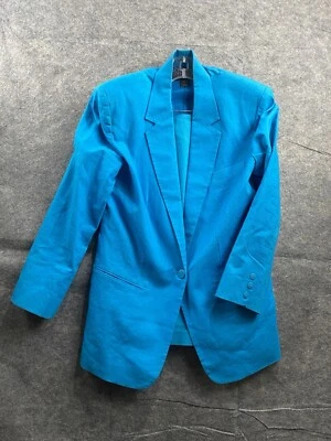 Adolfo International Blue Linen Blend Skirt Blazet Set Womens Size 10 Preppy SEE - Image 1 of 4