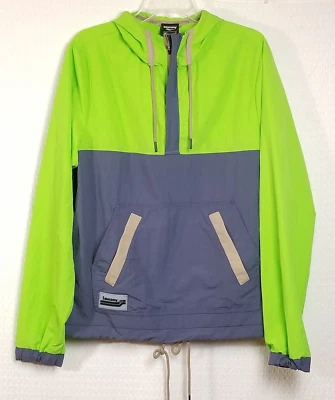 Chaqueta para correr Saucony Anorak descansada verde neón/azul con capucha para hombre talla M Foto 1 de 4
