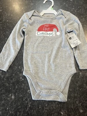 Camisa bebé Okie Dokie My First Christmas talla 18 meses parte inferior con botones Foto 1 de 4