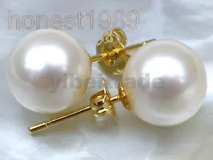 10.2mm AAA+++ perfect round white south sea pearl stud earring 18k yellow gold - Picture 1 of 1