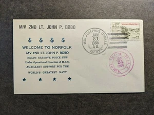 Ship M/V 2nd Lt. JOHN P. BOBO Naval Cover Cachet USS JOSEPHUS DANIELS CG-27 - Picture 1 of 2