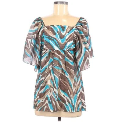Trina Turk Kaftan Tunic Top 4 Brown Turquoise Animal Print Babydoll - Image 1 of 4
