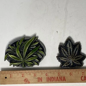 2 Marijuana Leaf Belt Buckles One Is 3.5” Other Is 2.5” Long - Picture 1 of 17