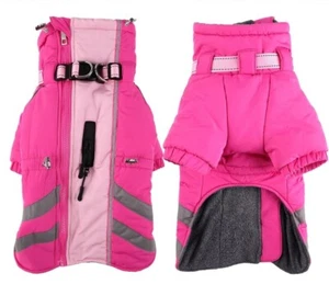 ASENKU Pink Size 3XL Adjustable Waterproof Winter Lining Fleece Lined Dog Jacket - Picture 1 of 10
