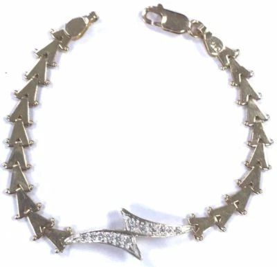 14 Karat Yellow Italian Gold .15 CT Diamond Lightning Bolt ID Style Bracelet B47 - Image 1 of 4