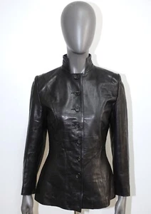 Vintage 1990s Black Leather Fitted Jacket GIVENCHY VISION Size S Made in France - Picture 1 of 11