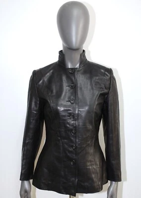Chaqueta ajustada de cuero negra vintage de los años 90 GIVENCHY VISION talla S hecha en Francia Foto 1 de 4
