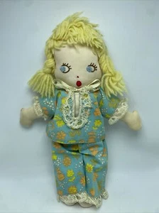 Homemade Rag Doll Yarn Hair 14" Pajamas Awake & Sleeping 1970's - Picture 1 of 15