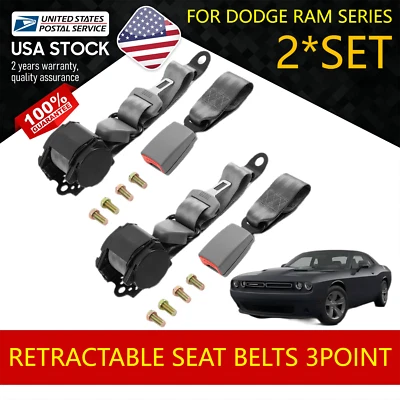 2X Gray Retractable 3 Point Seat Belt Car Adjustable For Dodge Dakota 1998-2010 - Image 1 of 4