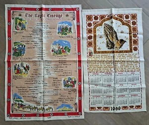 VINTAGE GREAT BRITAIN ROYAL LINEAGE TEA TOWEL & PRAYING HANDS CALENDAR - Picture 1 of 13