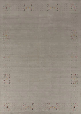 Silk Vibrant Living Room Rug Beige Handmade Gabbeh 9x12 ft - Image 1 of 4