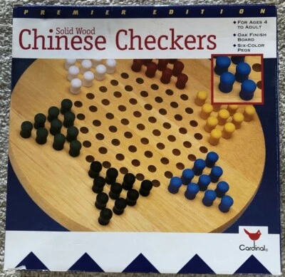 Chinese Checkers Premier Edition Solid Wood 1997 Oak Finish Board Six Color Pegs - Image 1 of 3