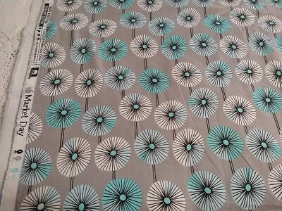 Telas de algodón orgánico REMNANT Market Day Cloud9 10x42 gris blanco aguamarina diente de león Foto 1 de 4