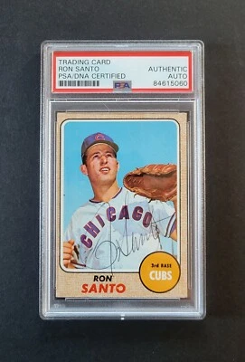 Ron Santo signed Chicago Cubs 1968 Topps Baseball Card Psa Authenticated - Image 1 of 2