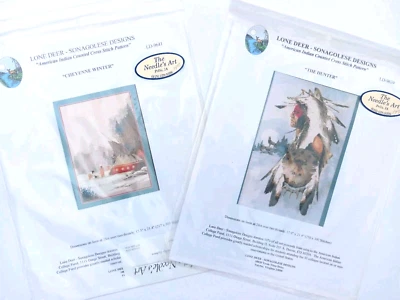 2 Lone Deer Sonagolese Designs Cross Stitch Patterns Native American Hunter Chey - Image 1 of 4