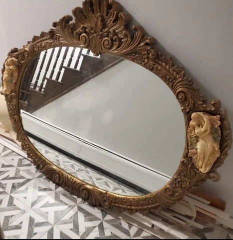 Antique French/Italian Rococo Louis XV Style Wall Mirror with Bisque Plaques Cover