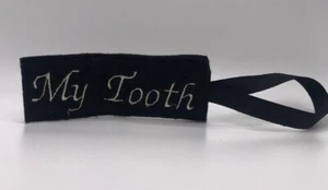 Personalized  Name Tag For Tooth Fairy Pillow. Black tag With White Lettering. - Picture 1 of 2