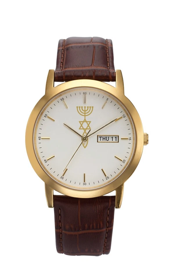 Reloj Hombre Injertado en Tono Dorado 42 mm Día-Fecha Esfera Blanca Correa Cuero Cuarzo Foto 1 de 1