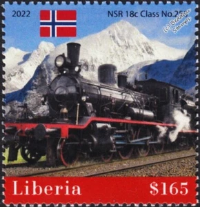 Norway Railways Class 18 4-6-0 No.255 Steam Locomotive Train Stamp 2022 Liberia - Picture 1 of 1