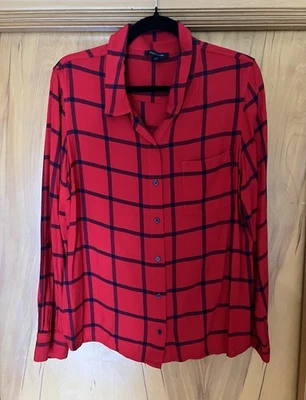 Tommy Hilfiger Mujer XL Rojo Azul Marino Ventana Cuadros Botón Frontal Camisa Blusa Foto 1 de 4