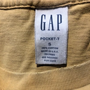 Vtg 90s Gap Distressed Pocket T Shirt Mustard Size S Made in USA - Picture 1 of 9