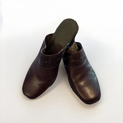Mules sin cordones Clarks flexibles de cuero marrón, para mujer talla 9,5, cómodos informales Foto 1 de 4