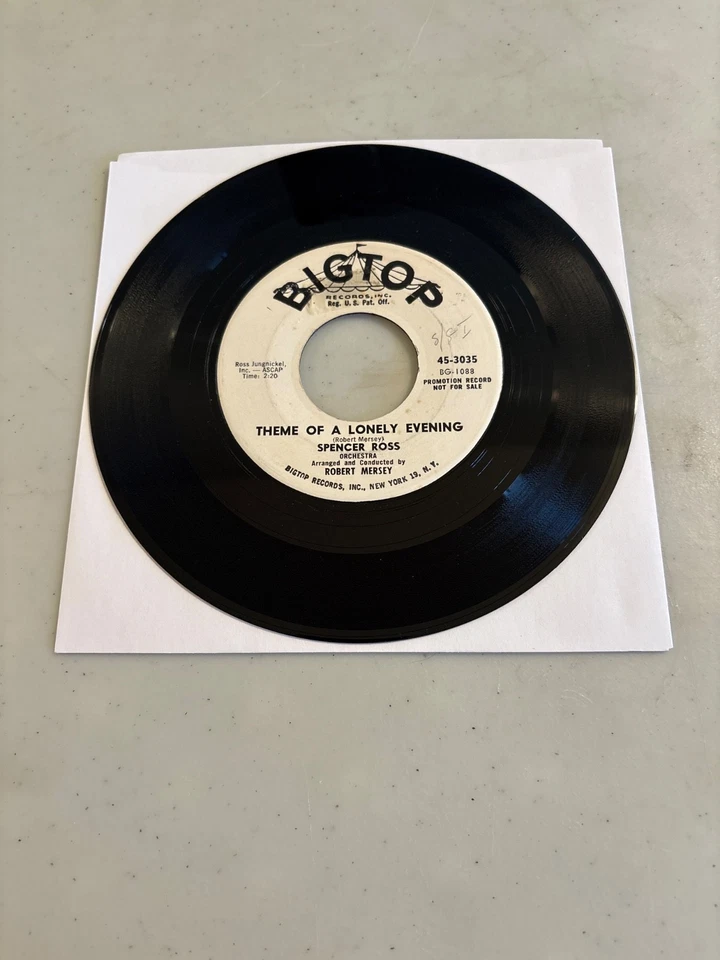 SPENCER ROSS THEME OF A LONELY EVENING / BOBBY'S BLUES 7" PROMO 45 RPM JAZZ VG+ - Image 1 of 2