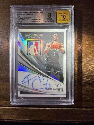 2020 Immaculate Collection Auto Logoman Tag 1 Of 1 Kevin Garnett BGS 8 Auto 10 - Image 1 of 2