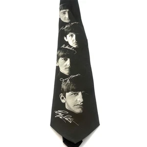 Vintage The Beatles Necktie Signatures Wally Wear Mens Black Polyester USA 1996 - Picture 1 of 3