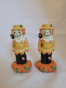 Pair Of Vtg Hallmark Scarecrow 6" Taper Candle Holders Halloween Thanksgiving - Picture 1 of 7