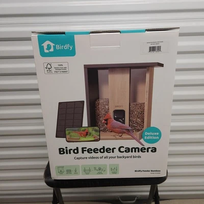 Birdfy Smart Bamboo Bird Feeder Camera Deluxe Edition 1080p WiFi Solar Outdoor - Image 1 of 4