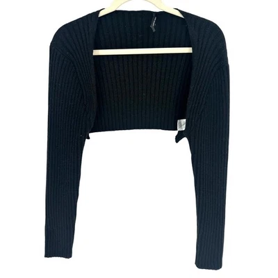 White Fox Boutique Cardigan Sweater Black Ribbed Cropped Winter Going Out L - Image 1 of 4