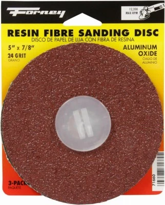 Resin Fibre Sanding Disc, Aluminum Oxide, 5 x 7/8 In. Arbor, 24 Grit - 71660 - Image 1 of 1