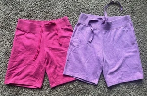 2 pair of Girls Justice Sweat Shorts Hot Pink Purple Drawstring Waist Sz 10 - Picture 1 of 1