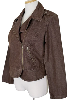 Chaqueta Live A Little Mujer Talla M De Colección Marrón Pelham Denim Bolsillos Moto Boho Foto 1 de 4