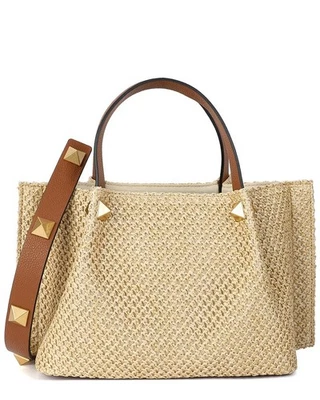 Tiffany & Fred Paris Rafia y Cuero Asa Superior S Para Mujer Beige Foto 1 de 3