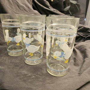 Vintage 1987 Anchor Hocking Farm Country Goose blaue Schleife 16 Oz Becher 6er Set - Bild 1 von 7